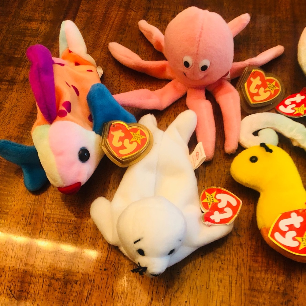 Ty Beanie Babies 6 New With Tags Inch, Quackers, Nean, Seamore, Inky And Lips - Picture 4 of 4